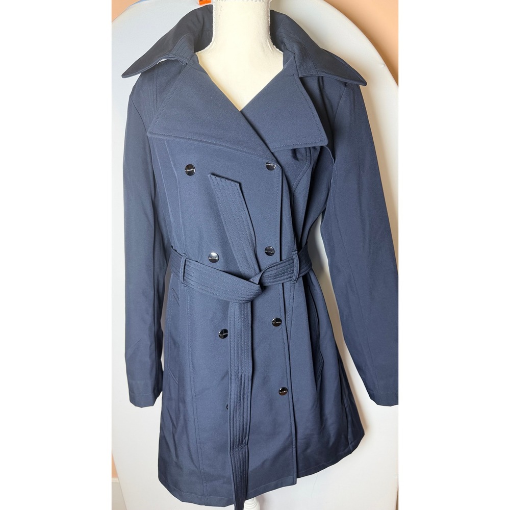 Calvin Klein Womens Navy Blue Double Breasted Trench Coat with Removable Hood M